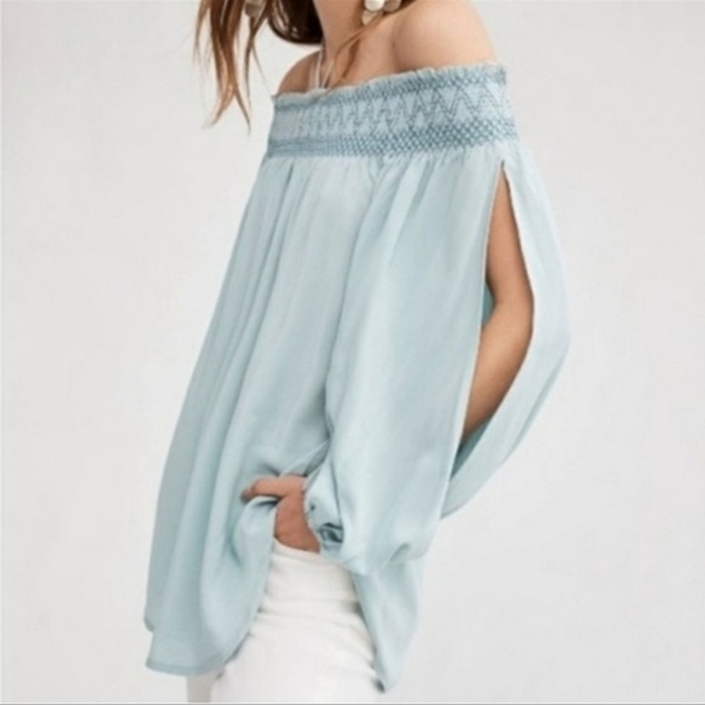 Anthro, Holding Horses off the shoulder blue top